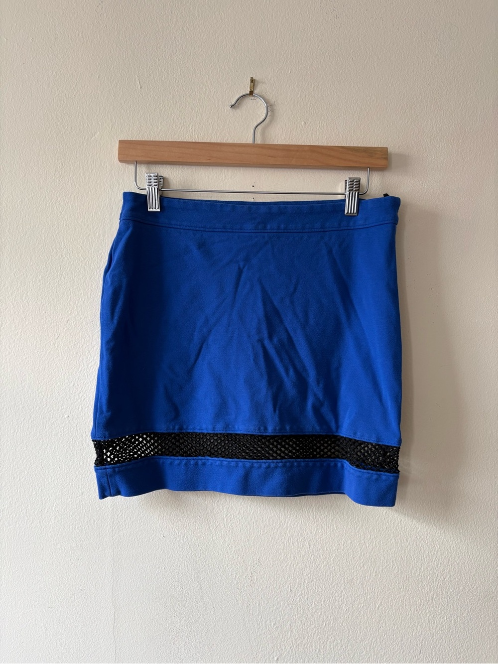 Versus Versace Couture Electric Blue Women’s Mini Skirt with Black Mesh Trim